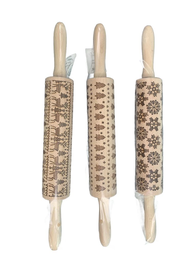 Set mit 3 Nudelhölzer mit Weihnachtsgravur von KitchenCraft Produktbild 