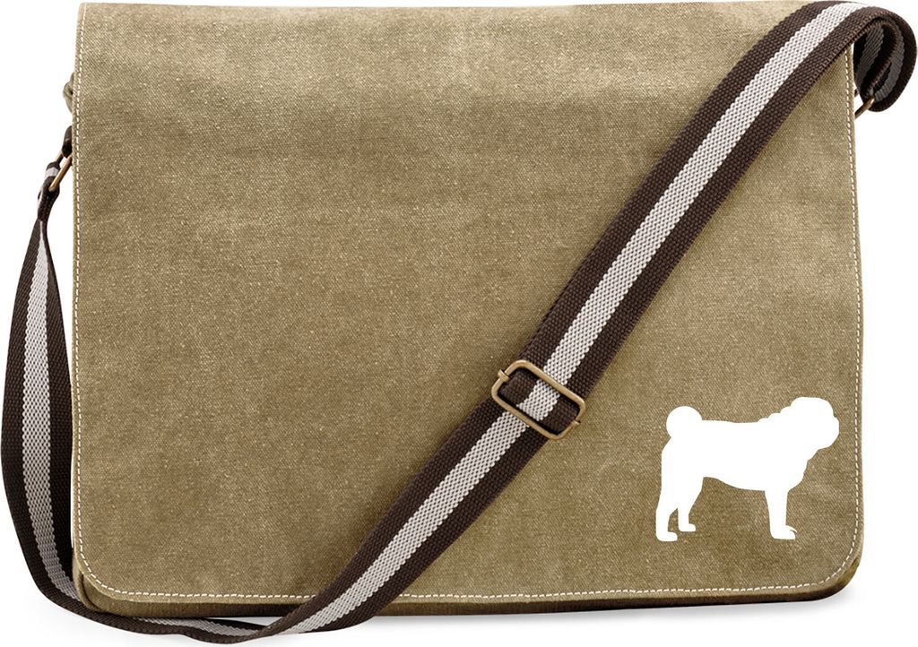 Huuraa Umhängetasche Mops Silhouette 14 Liter Sahara Canvas Laptoptasche Geschenkidee