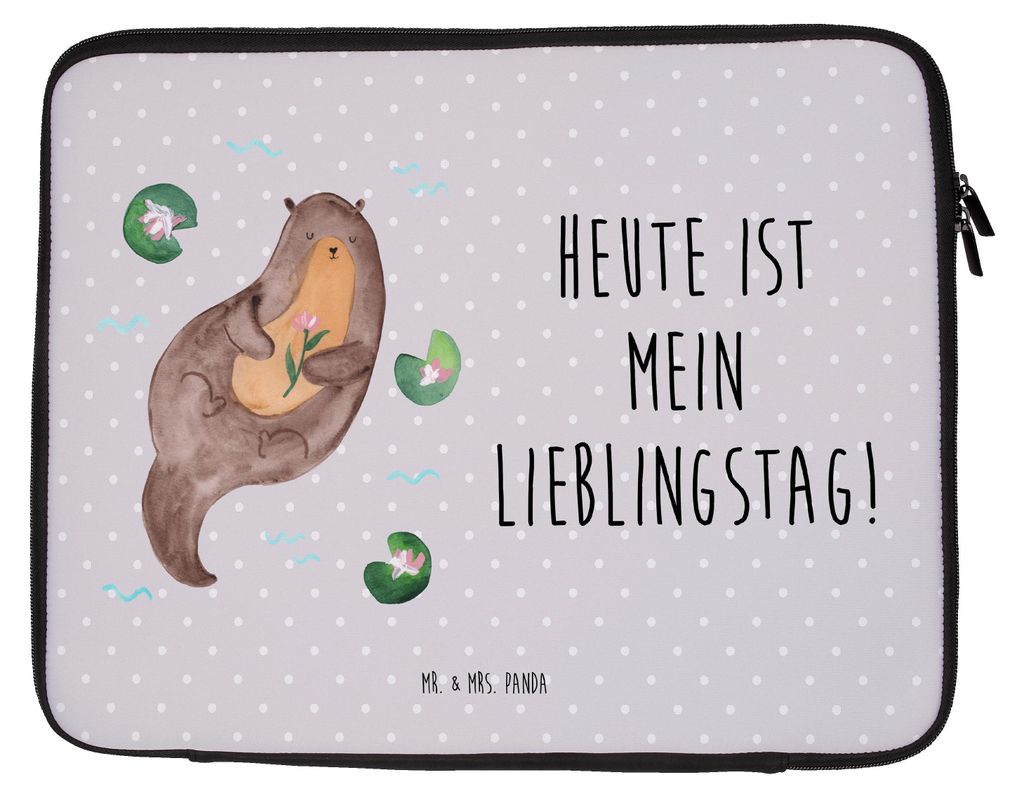 Mr. & Mrs. Panda Hülle Laptop Otter Seerose 20 x 28 cm - Grau Pastell - Geschenk, Laptoptasche, Seeotter, Tasche, Lieblingstag, Laptophülle, Case...