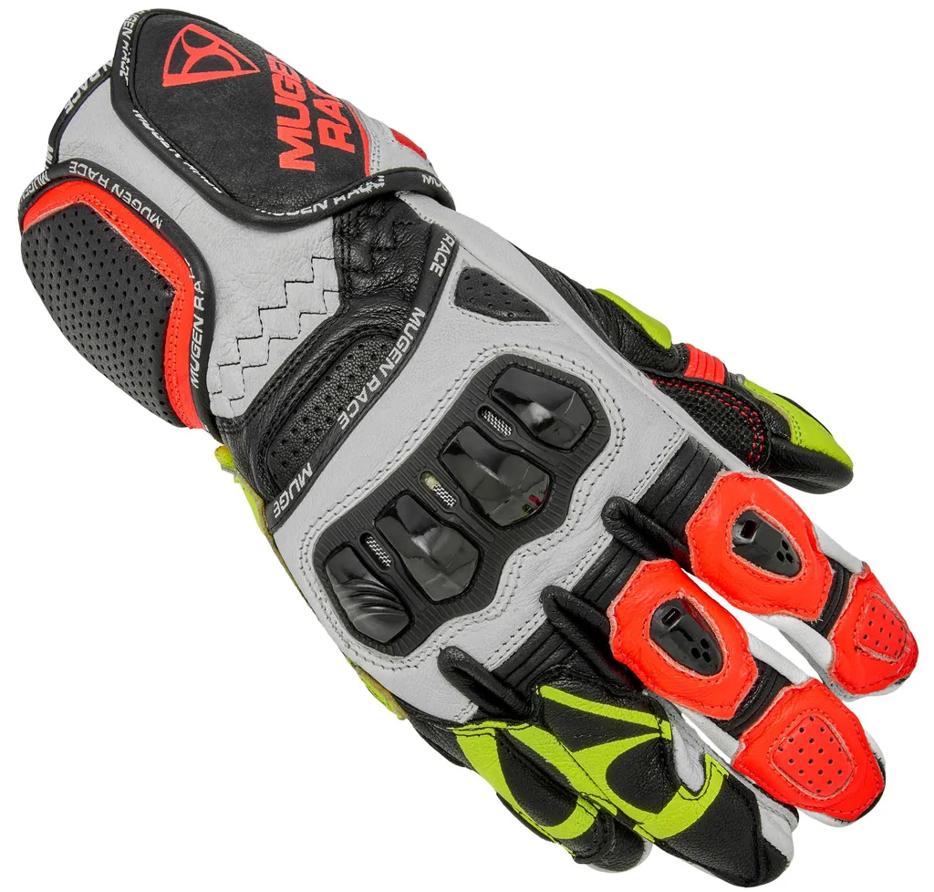 Gants de moto sportifs en cuir ventilé jaune et rouge néon M