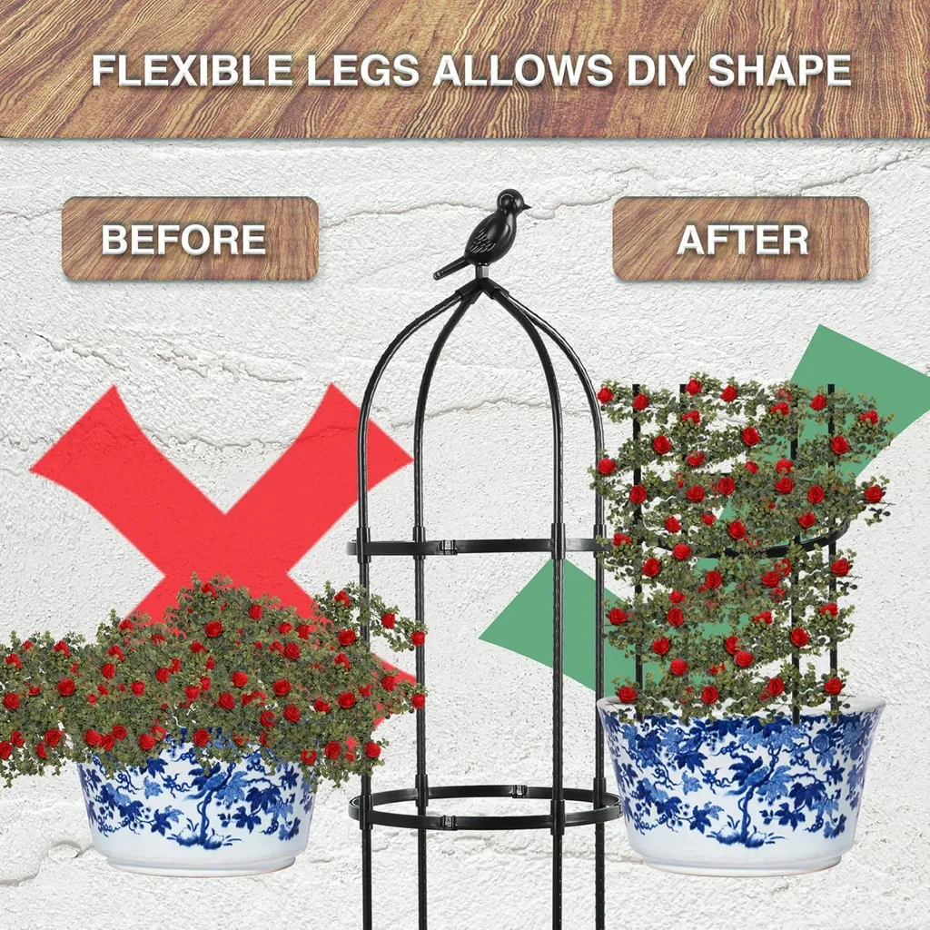 Support de croissance obélisque 175 cm en métal pour fleurs et lierre