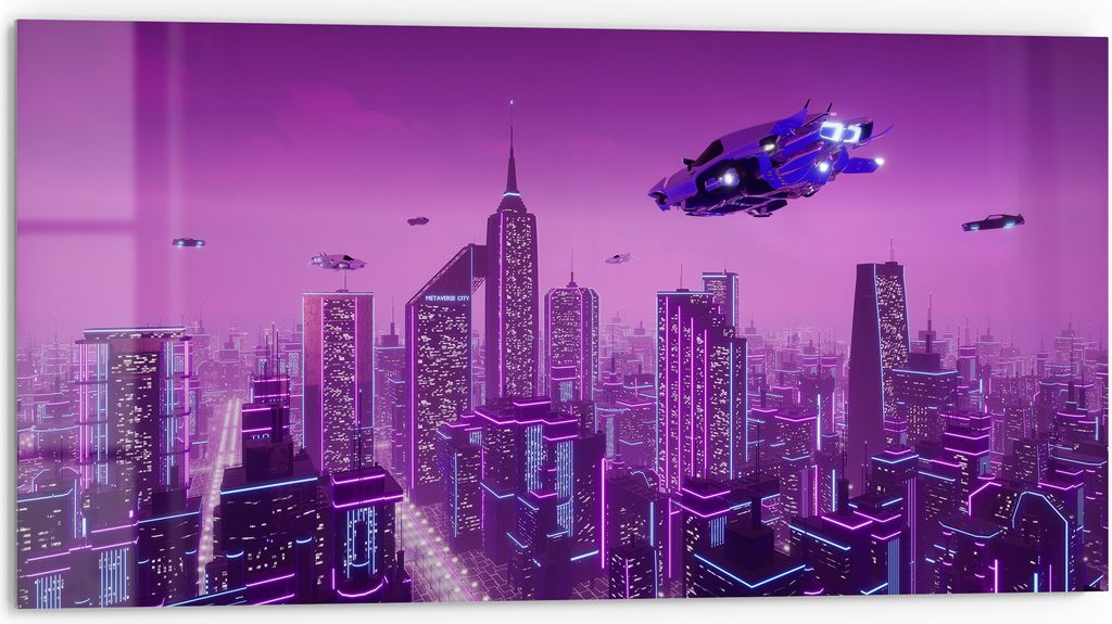 DEQORI Küchenrückwand Glas 80x40 cm 'Futuristische Metropole' Spritzschutz Bad Rückwand Küche