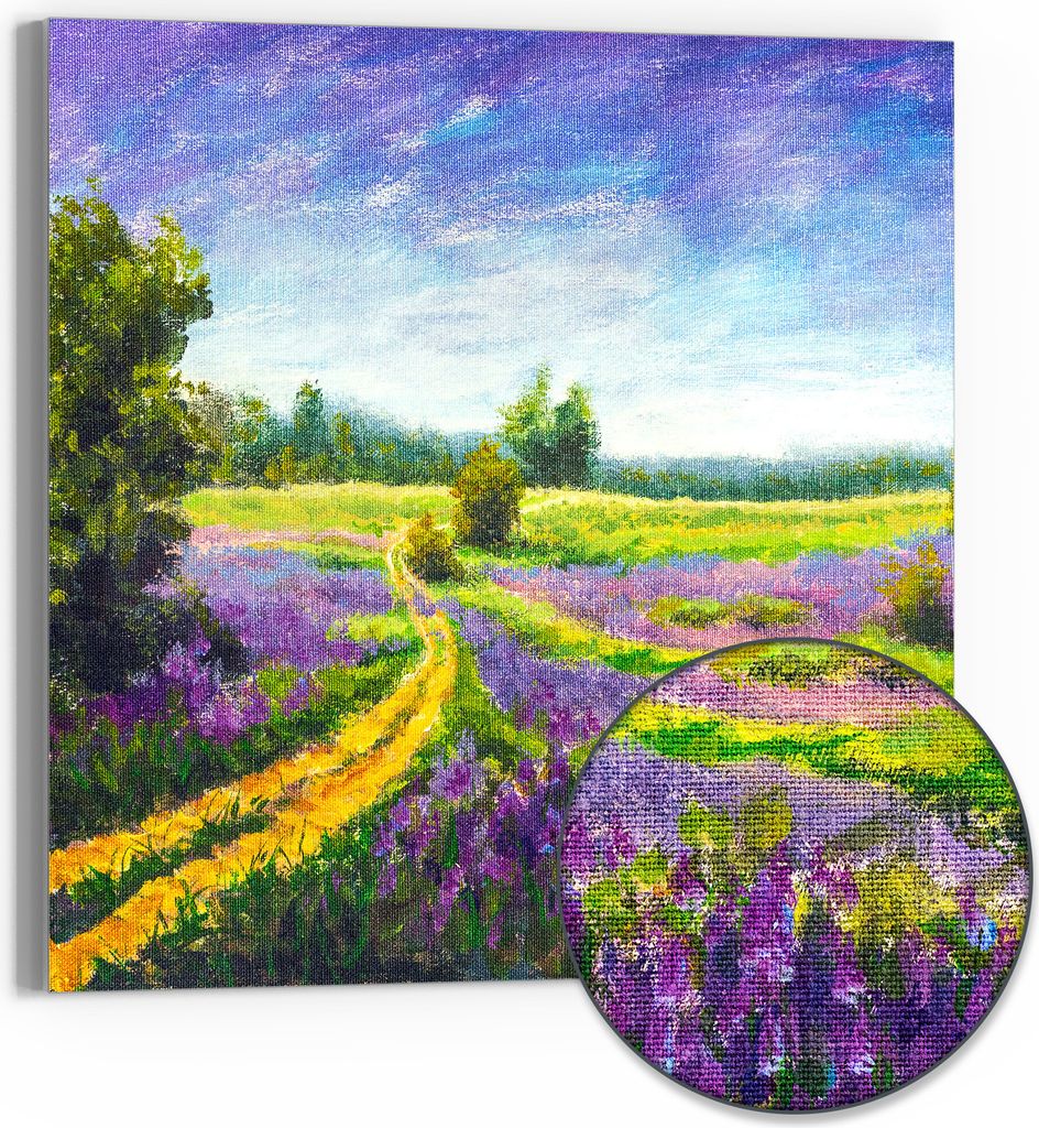 DEQORI Hybrid Leinwand Bild 30x30 cm 'Wiese mit Gladiolen ' Wandbild Glas flach modern