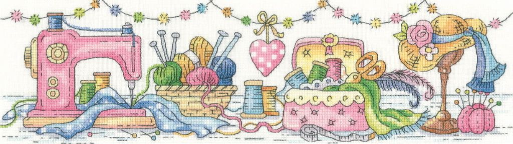 Heritage Kreuzstich Set Aida "Das Nähzimmer", Zählmuster, KCSR1398-A, 37,5x10cm