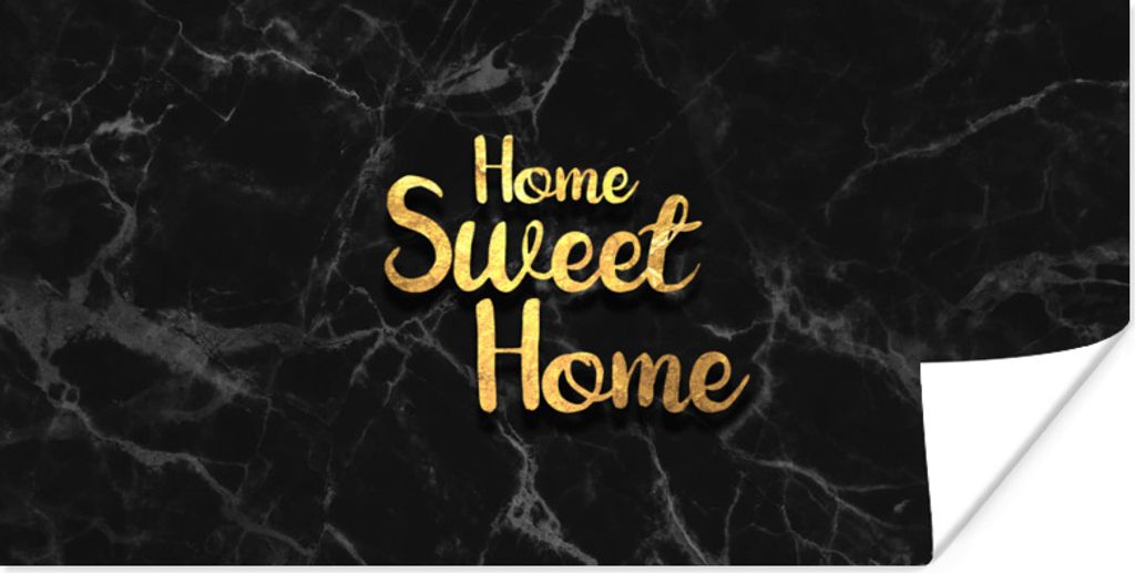 MuchoWow Poster Zitat - Zuhause - Marmor - Gold 80x40 cm - Wanddeko