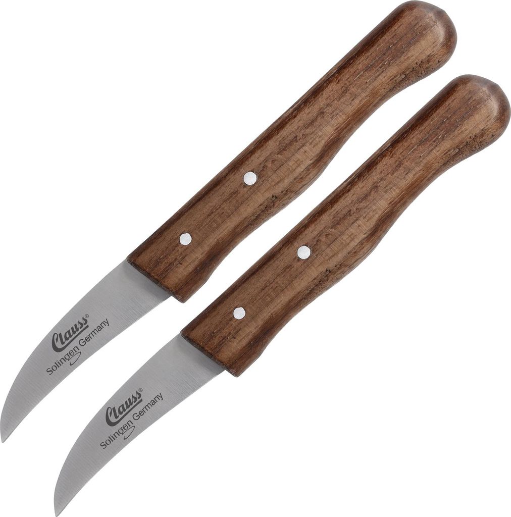 2-er Set Schälmesser gebogen rostfrei klein Holzgriff Schwarznuss scharf Obst Gemüse