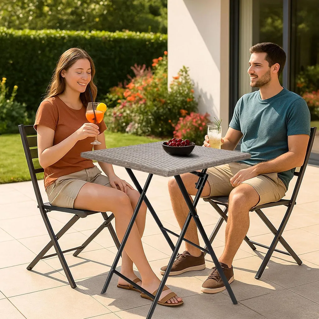 Table pliante résistante aux intempéries en polyrotin 58x58cm et métal - 3