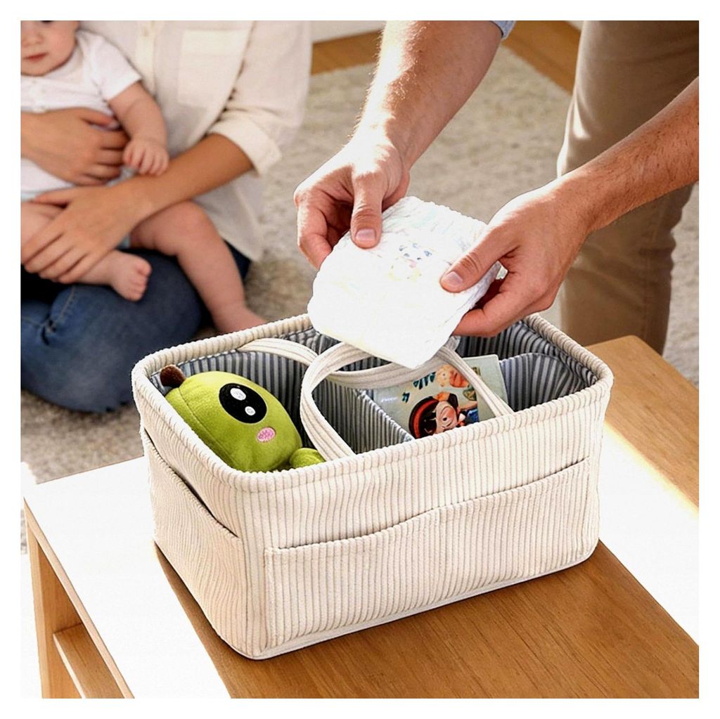 Organizer-Korb, tragbar, groß, Aufbewahrungstasche für Kinderzimmer, Wickeltasche für Feuchttücher und Milchflaschen, für Zuhause, Nachttisch,...