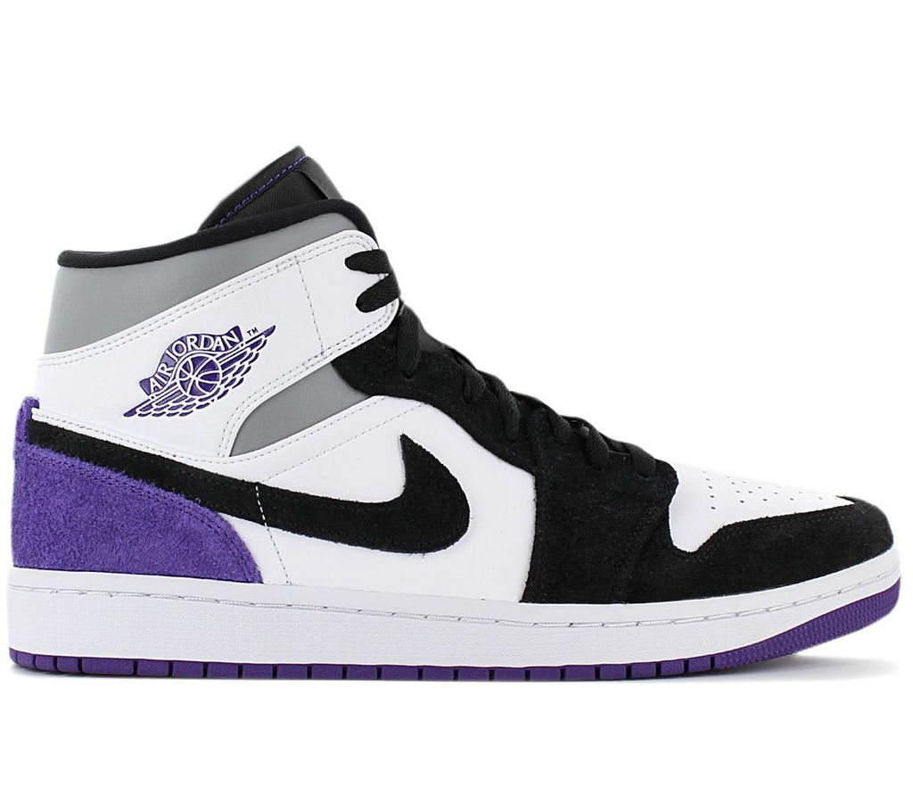 Air Jordan 1 Mid SE - Herren Schuhe 852542-105 (WHITE / COURT PURPLE - BLACK) , Größe: EU 44.5 US 10.5