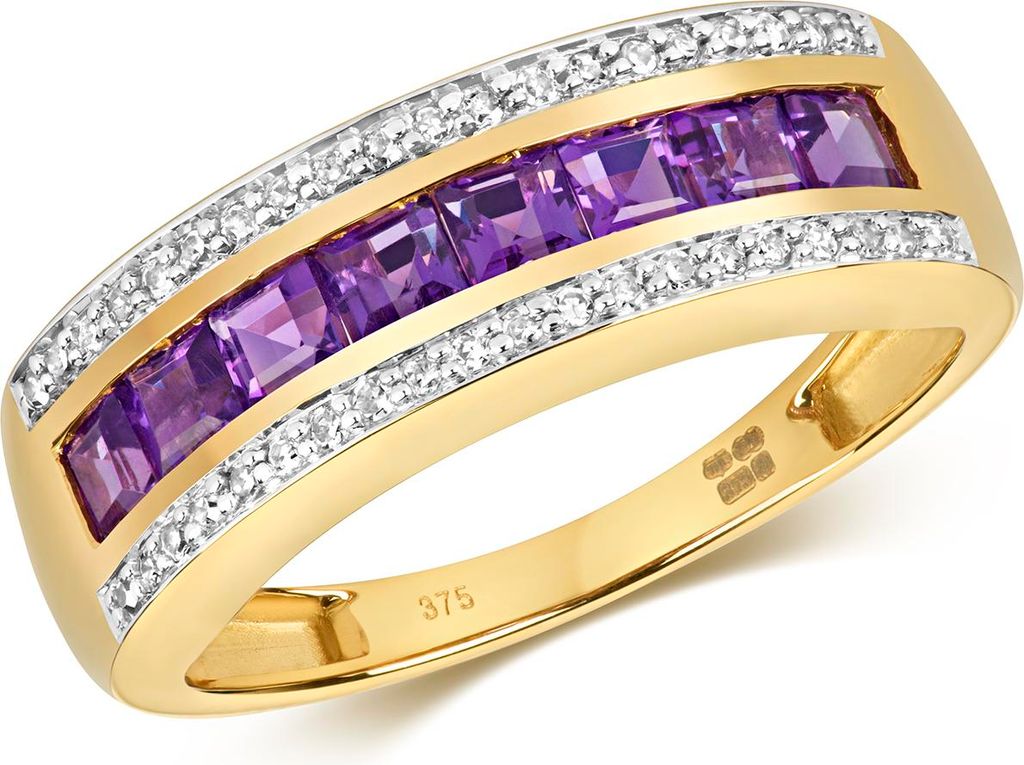 Raffinierter 9 Karat (375) Gold Halb Eternity Diamant Damenring Brillant-Schliff 0.13 Karat mit Amethyst, 54 (17.2); TRS10986RSN