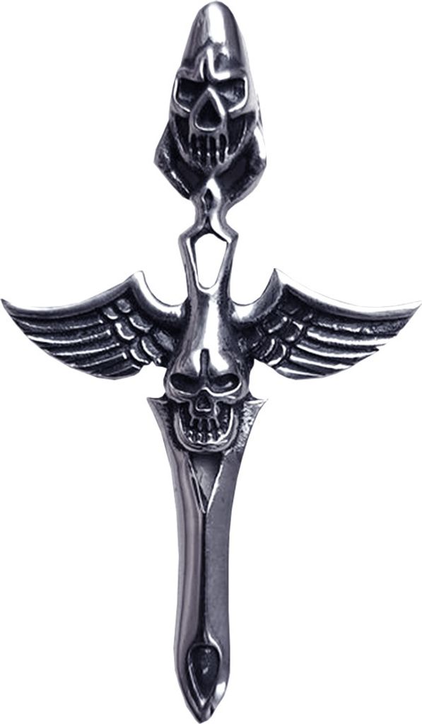Edelstahl Anhänger aus 316L Totenkopf mit Schwert und Flügeln