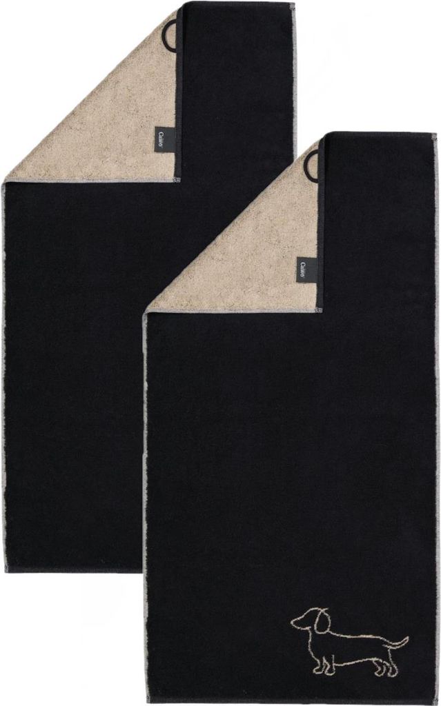 2 Stück Cawö We love Dogs Handtücher 6248-93 Dackel Schwarz Produktbild 