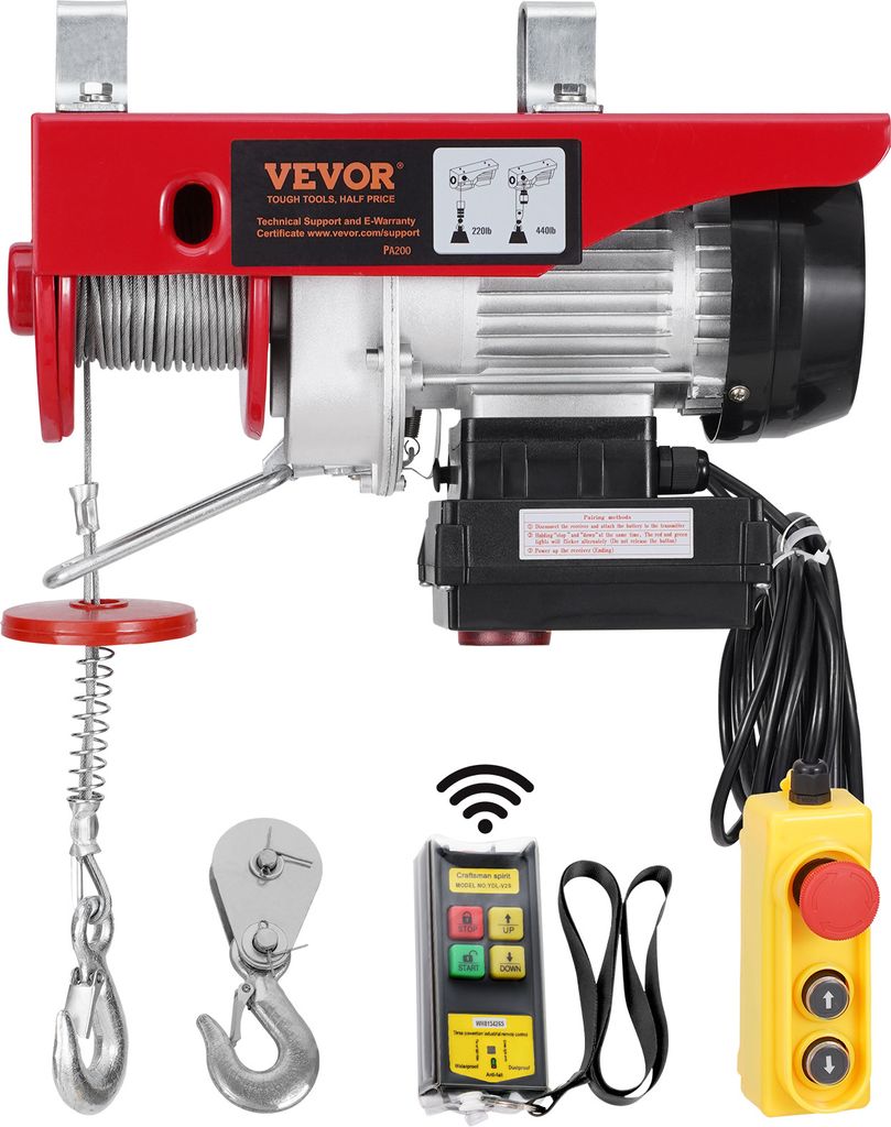 TEENO Elektrische Seilwinde 800kg - 1450W Flaschenzug Mit Stützarm