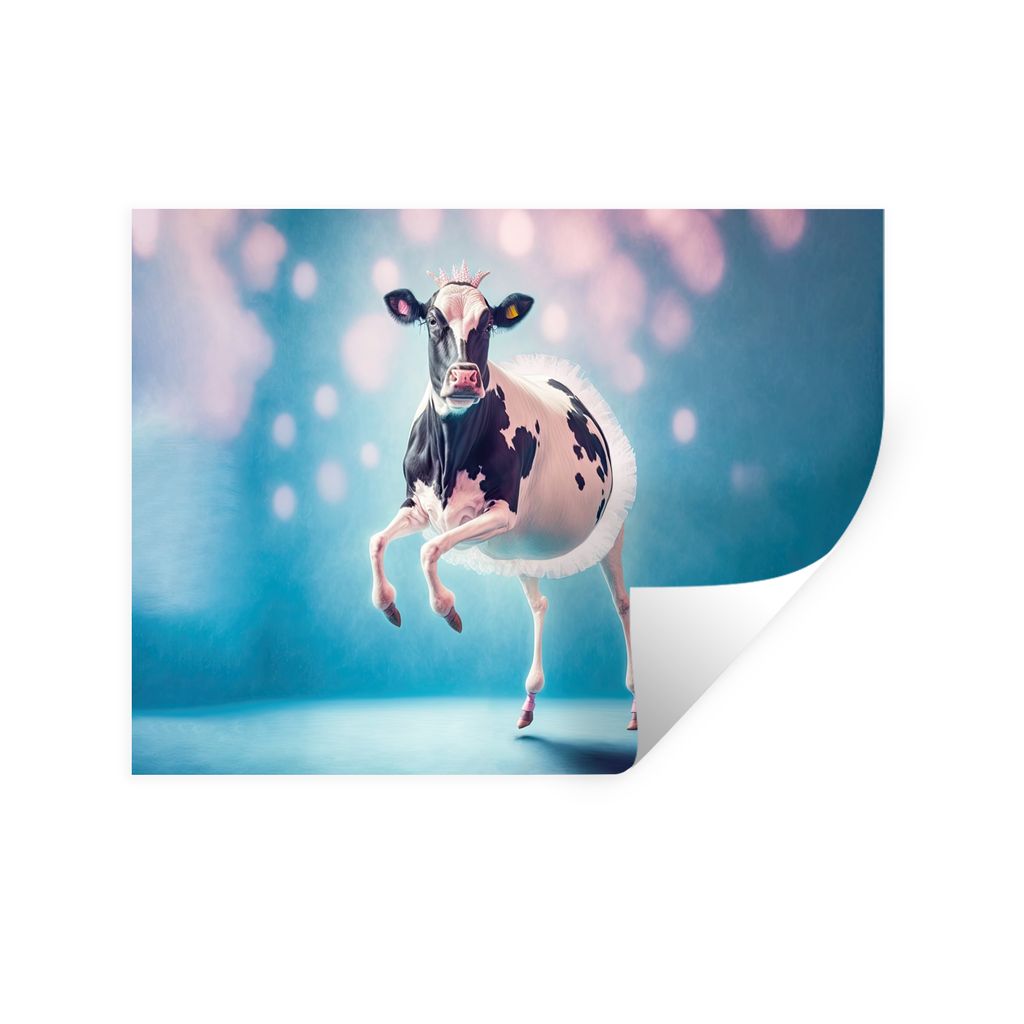 MuchoWow Wandtattoo Wandsticker Wandaufkleber Kuh - Krone - Ballett - Blau - Rosa - Kinder 40x30 cm Selbstklebend und Repositionierbar - Faltenfrei