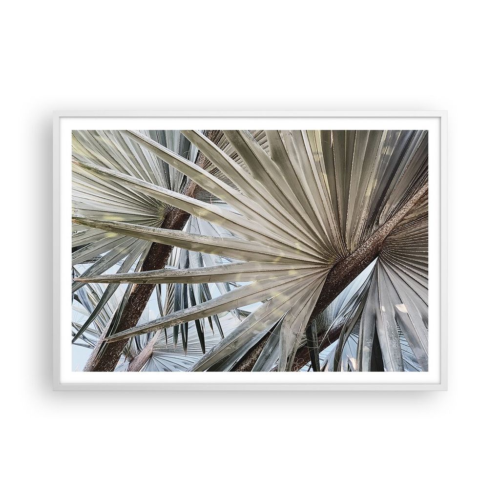 Gerahmtes Poster - Weißer Rahmen - Blatt Palme Natur - 100x70 cm - Wand Bild - Wanddeko - Wandbilder - Kunstposter - Wandposter - Bilderrahmen - B...