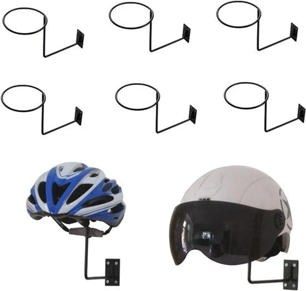 Rangement casque moto mural x6 - Organisateur garage gain de place noir