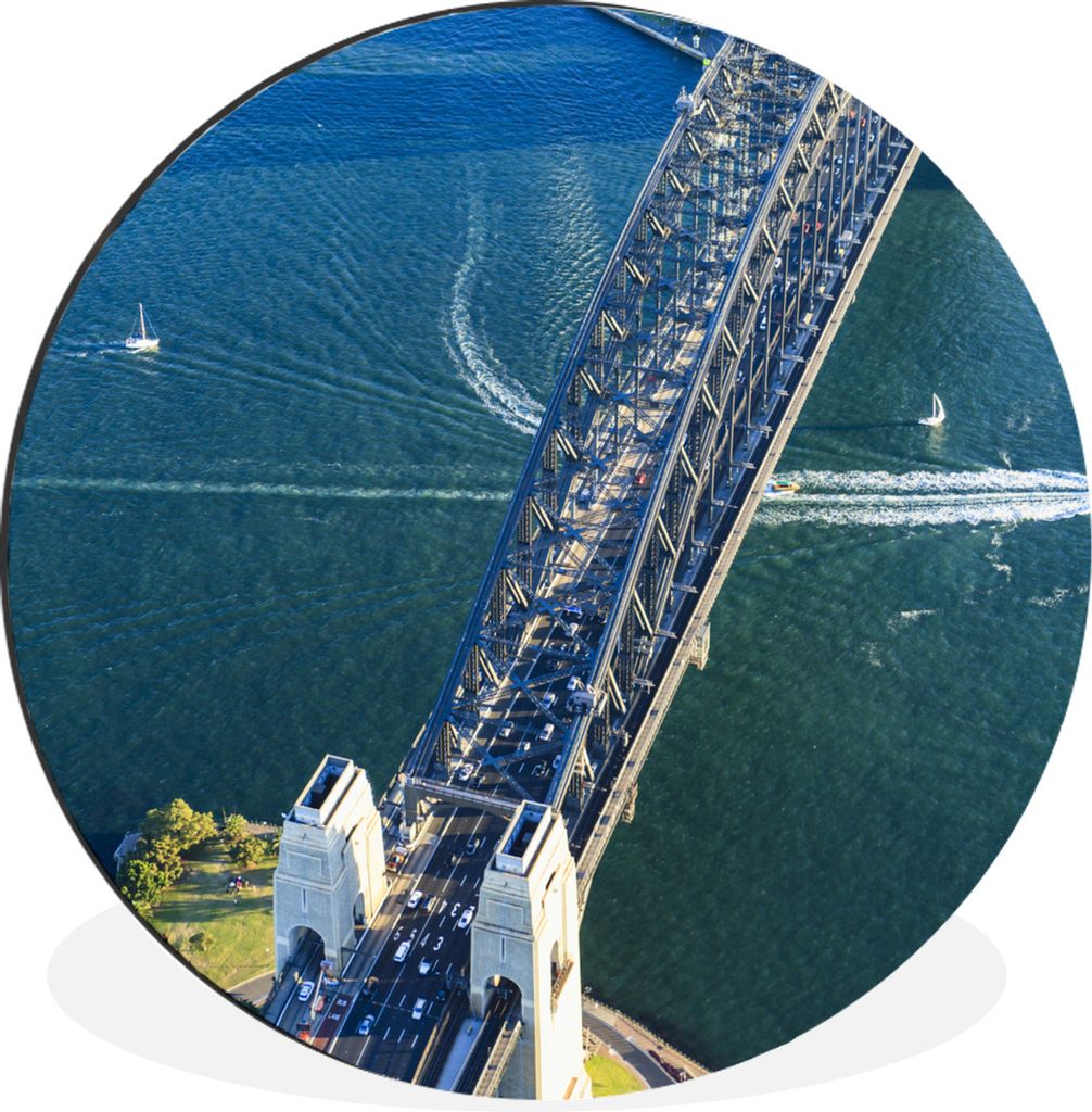 MuchoWow Aluminium Wandkreis Blick über die Sydney Harbour Bridge in Australien Ø 60 cm Wanddeko Modern Wohnzimmer - Wand Kreis - Wandbild - Sc...