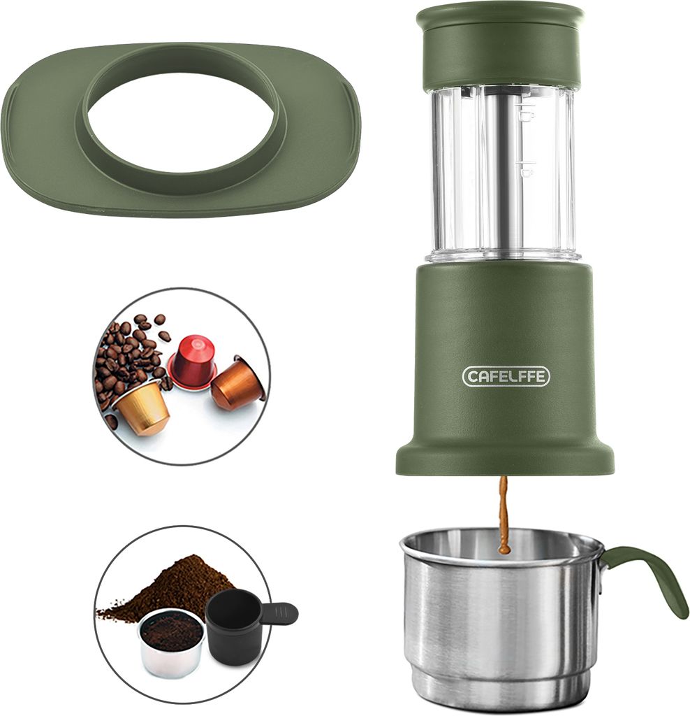 Tragbare Kaffeemaschine, 2-in-1-Reisekaffeemaschine, kompatibel mit NES-Kapseln und gemahlenem Kaffee, manuelle Handpress-Kaffeemaschine mit 120 ml...