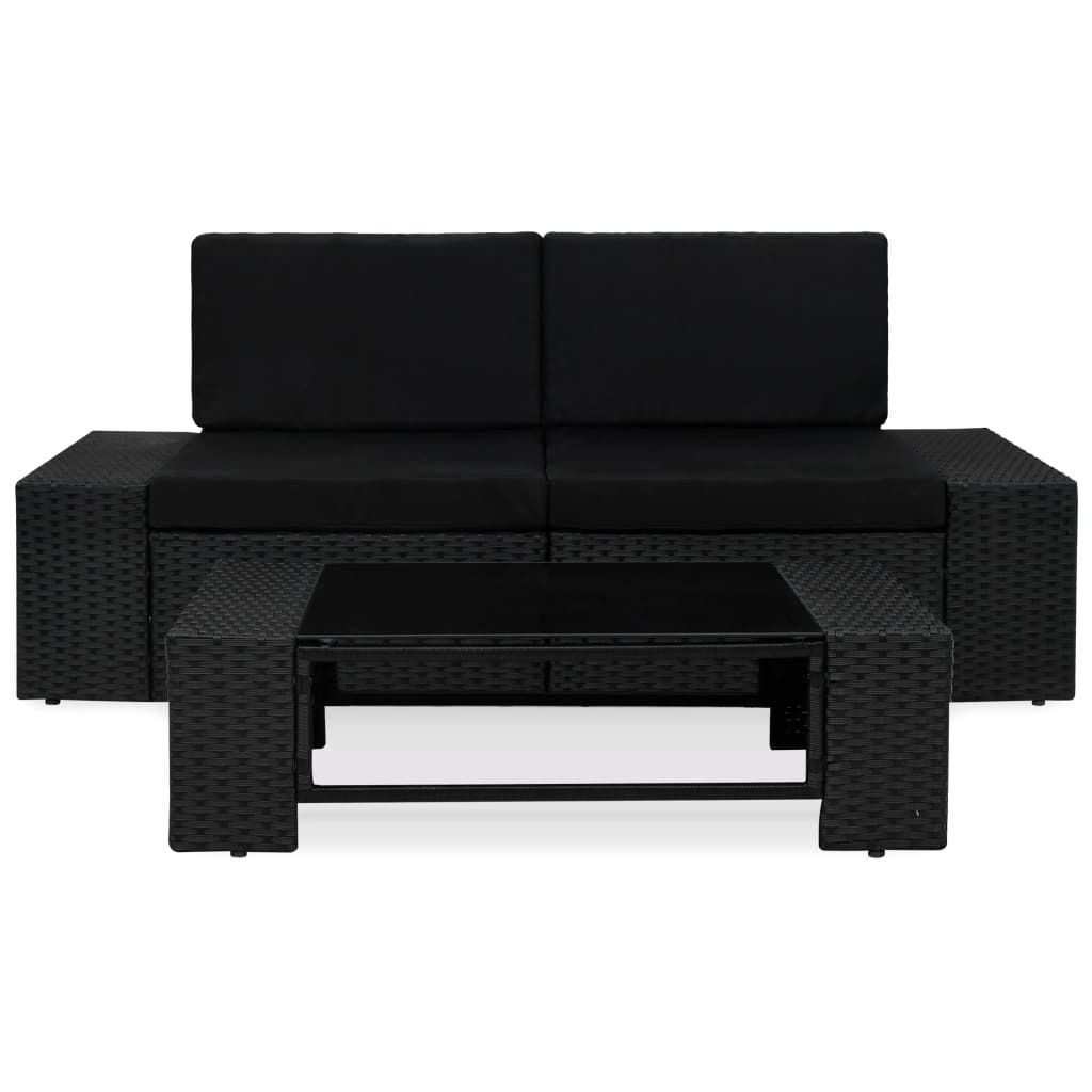vidaXL 3-tlg. Garten-Lounge-Set Poly Rattan Schwarz Produktbild 