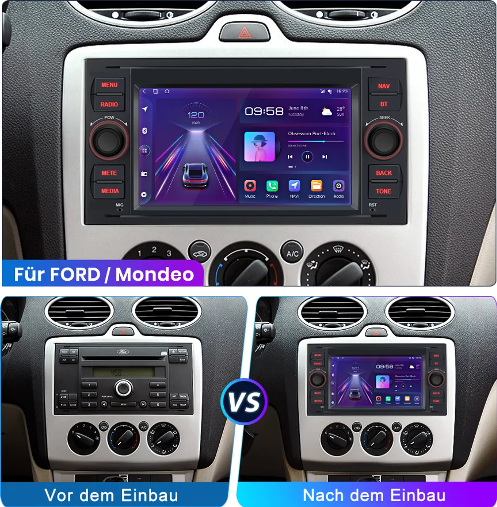 Autoradio GPS Ford Focus Mondeo Android 2DIN WiFi Bluetooth 4Core NAVI - 3