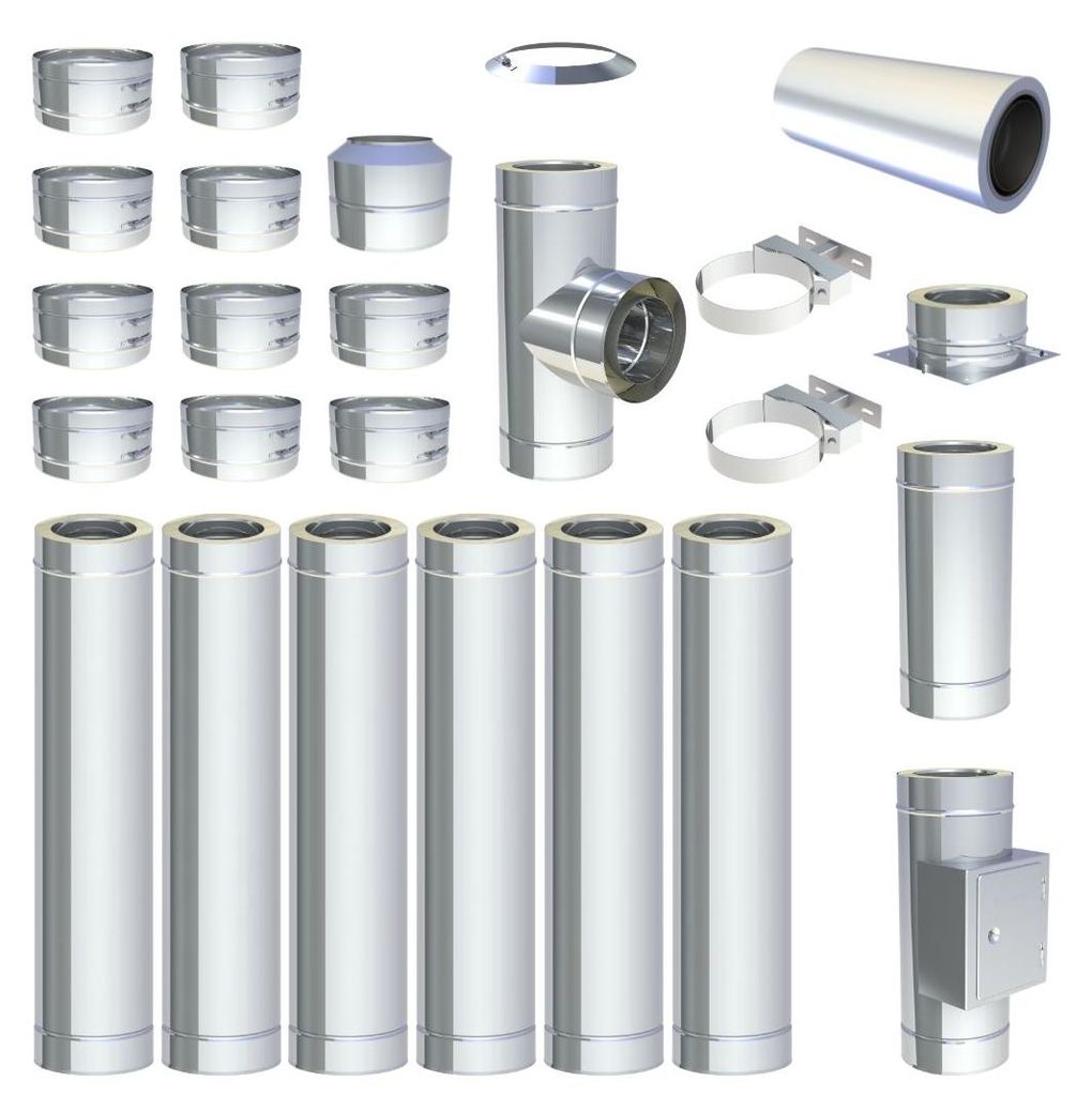 Ø 180 mm - 7 m DW FU Doppelwandiges Schornstein Set Bodenmontage Hochglanz