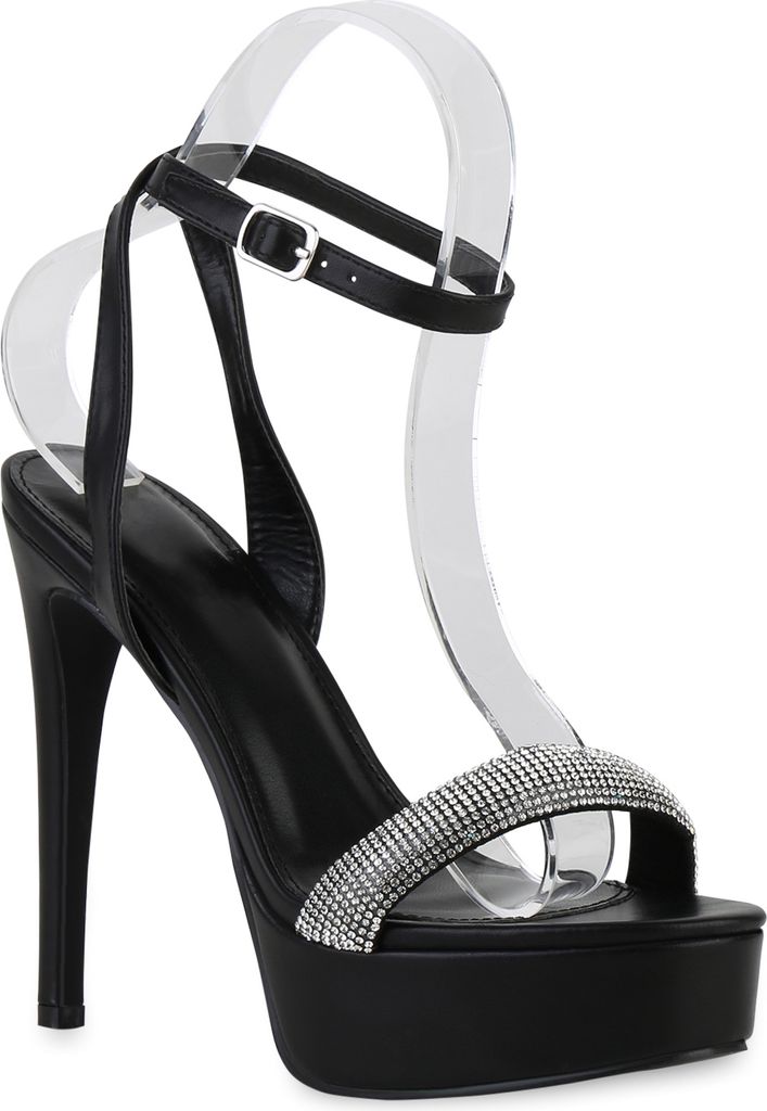 van-hill Damen Plateau Stiletto Sandaletten Schwarz Strass Produktbild