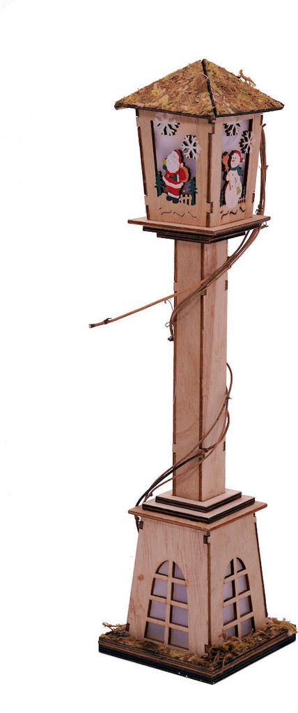 Kleine Laterne 42 cm aus Holz mit LED - Schneemann und Weihnachtsmann