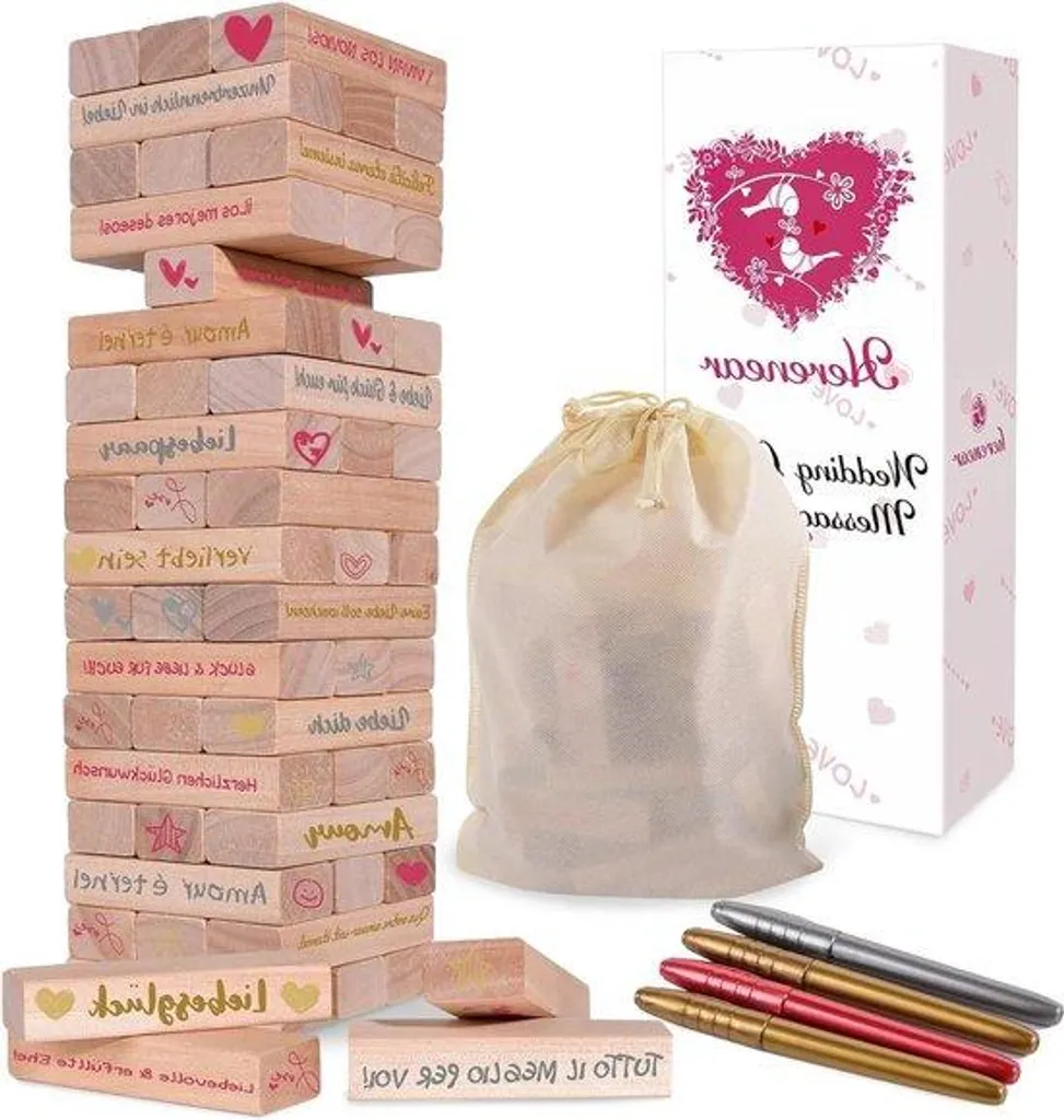 Tour livre d'or de mariage en bois 57 blocs avec cadre modulable