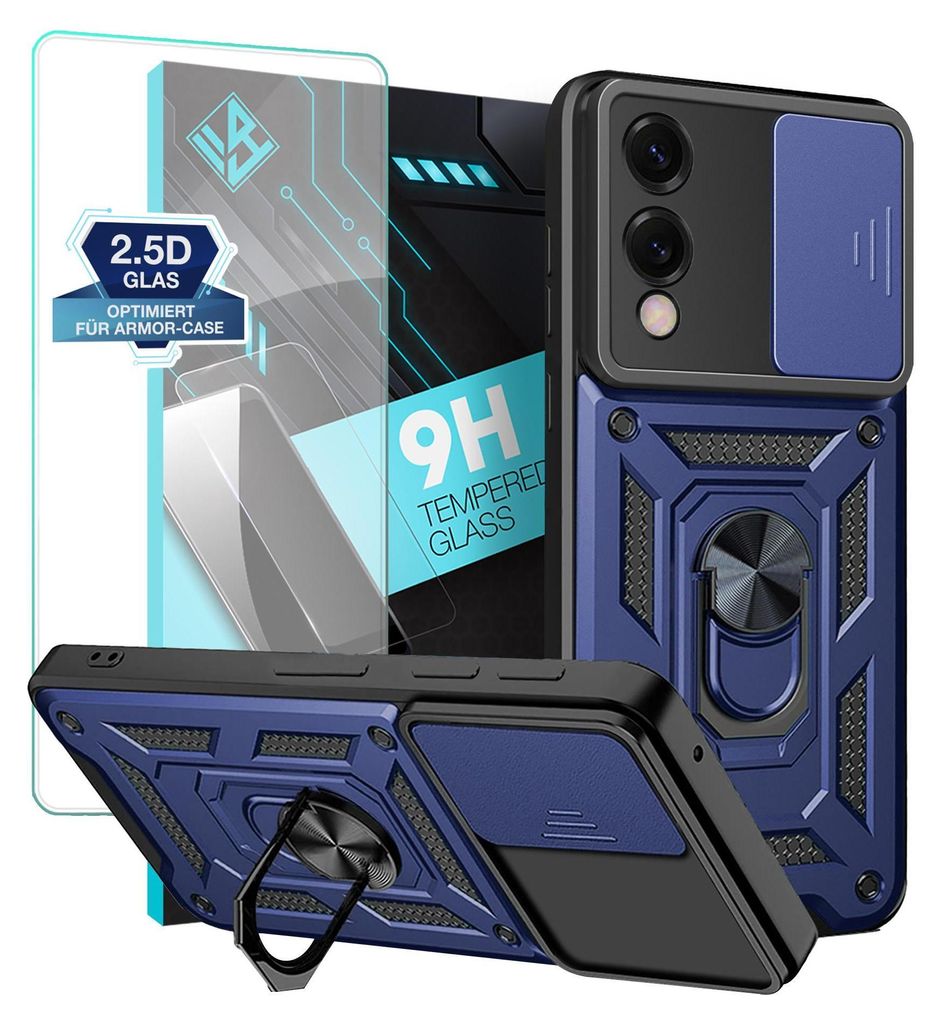 Armor Handyhülle für Samsung Galaxy S25 Edge mit 9H Displayglas Displayschutz Kameraschutz Handy Panzer Case Cover Schutzhülle Outdoor Farbe: Blau