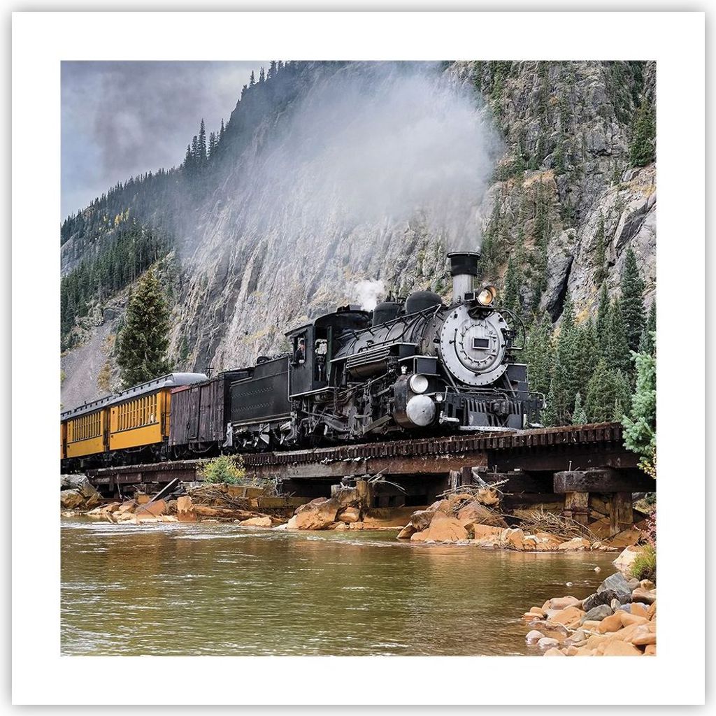 Poster - Poster ohne Rahmen - Alt Lokomotive Berge - 50x50 cm - Wand Bild - Wanddeko - Wandbilder - Kunstposter - Wandposter - Bilder - Kunstdruck ...