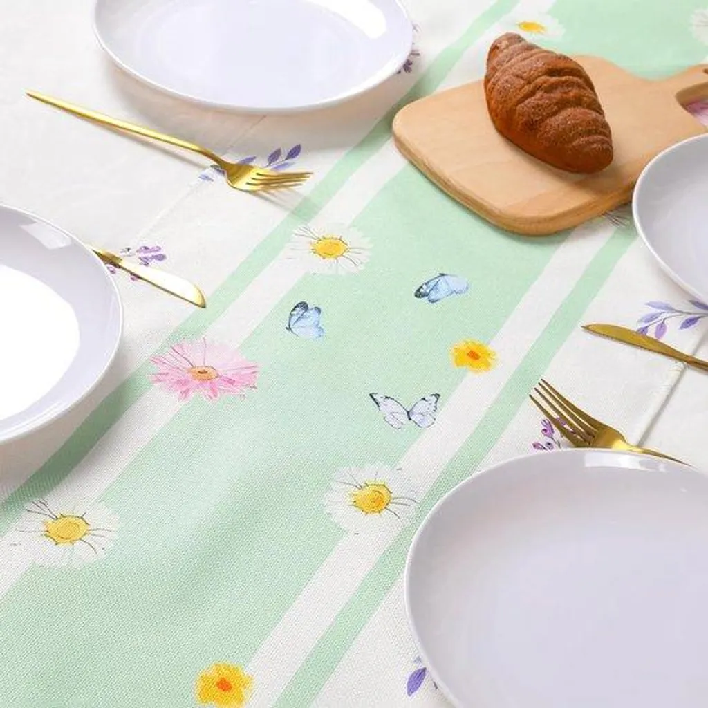 Décoration table Pâques : nappe imperméable 33x183cm en lin noble