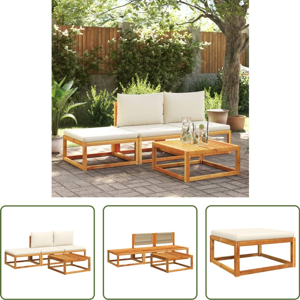 The Living Store 4-tlg. Garten-Sofagarnitur mit Kissen Massivholz Akazie