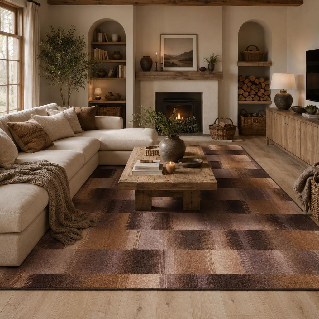 Designer Velour Teppich Mystic Karo Braun, Größe:160x200 cm Produktbild 