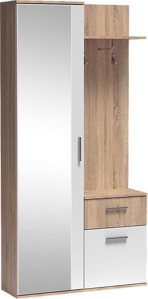 Garderoben-Set 97 cm mit Spiegel & Stauraum – Mit Haken, Schublade & Ablagen – Flurgarderobe, Wandgarderobe für Diele, Flur, Eingang – Sonom...