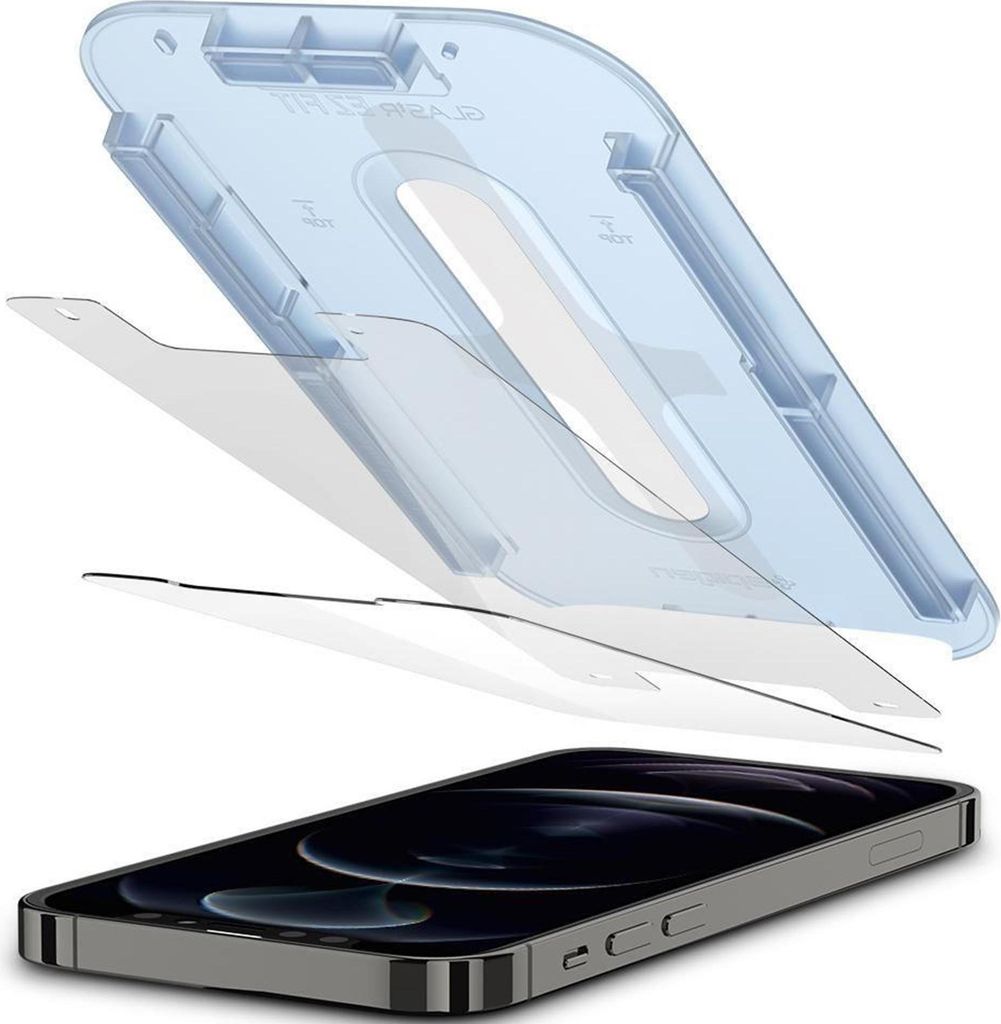 Spigen iPhone 12/12 Pro Displayschutzfolie aus gehrtetem Produktbild 