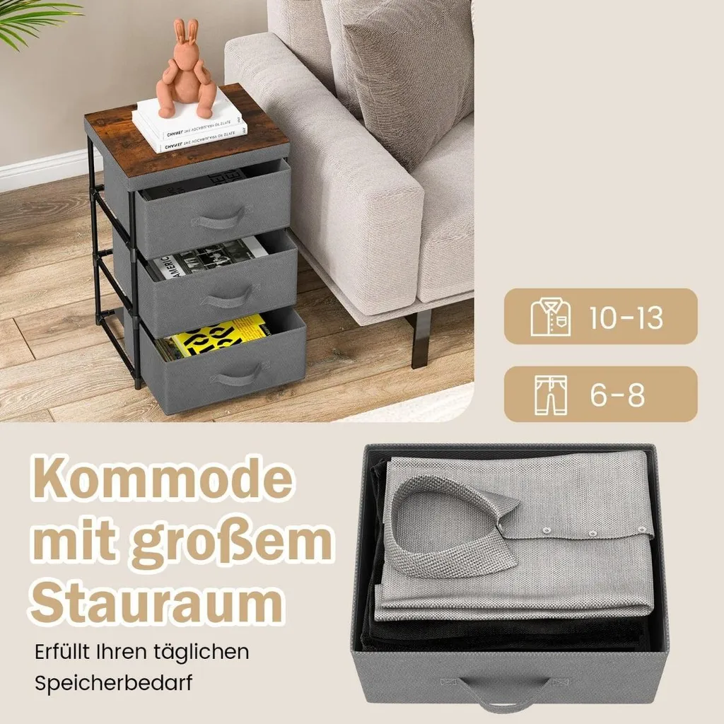 Table de nuit lot de 2 grise, petit meuble de rangement chambre métal