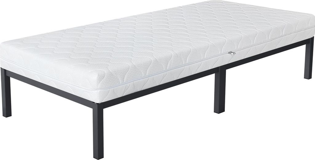 ML-Design Metallbett mit Lattenrost auf Stahlrahmen, 90x200 cm, Anthrazit, mit Matratze H:16cm