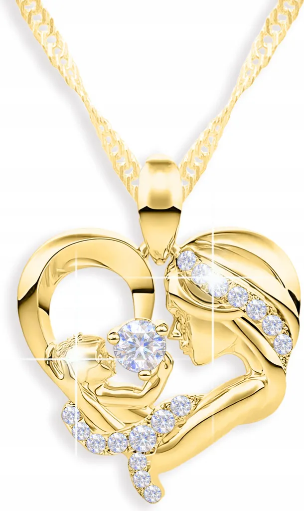 Collana Cuore Famiglia Argento 925 Dorato e Zirconi | Alta Gioielleria