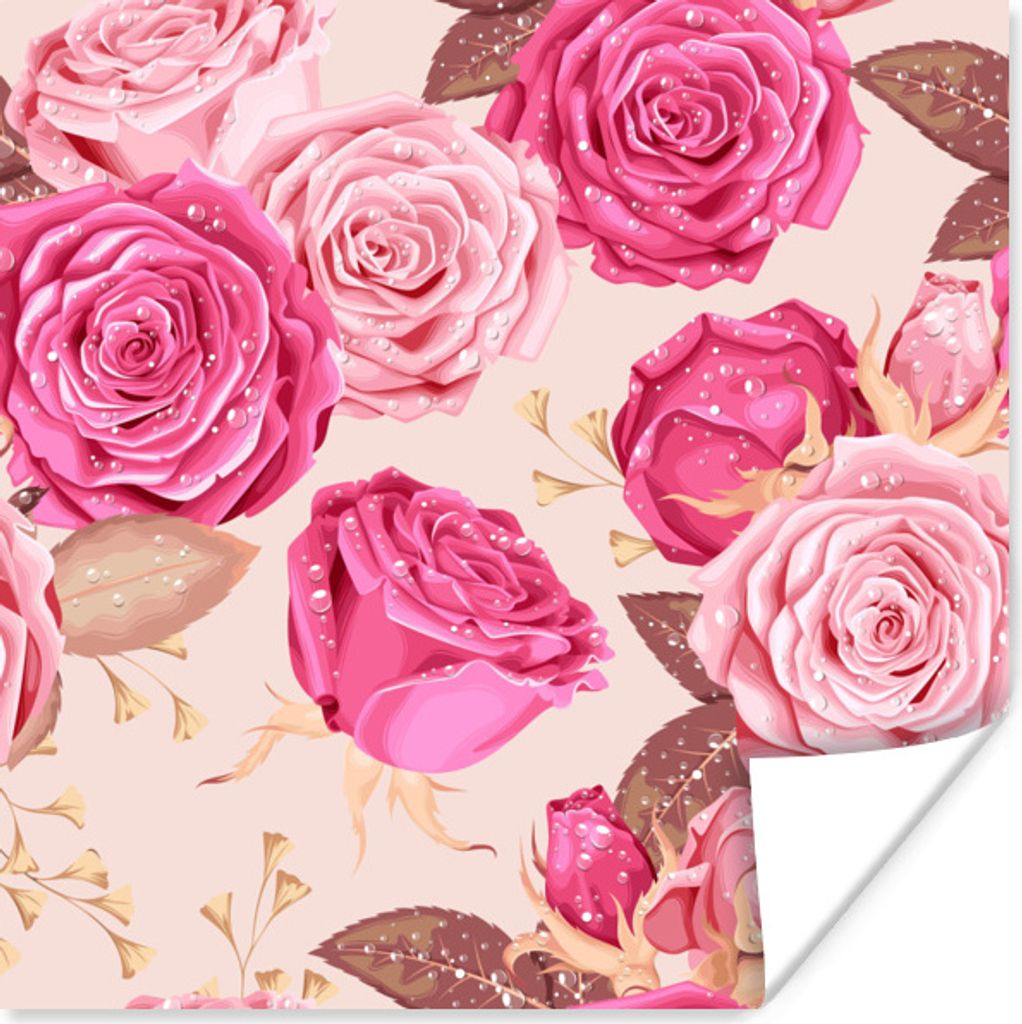 MuchoWow Poster Rosen - Blumen - Muster 100x100 cm - Babyzimmer