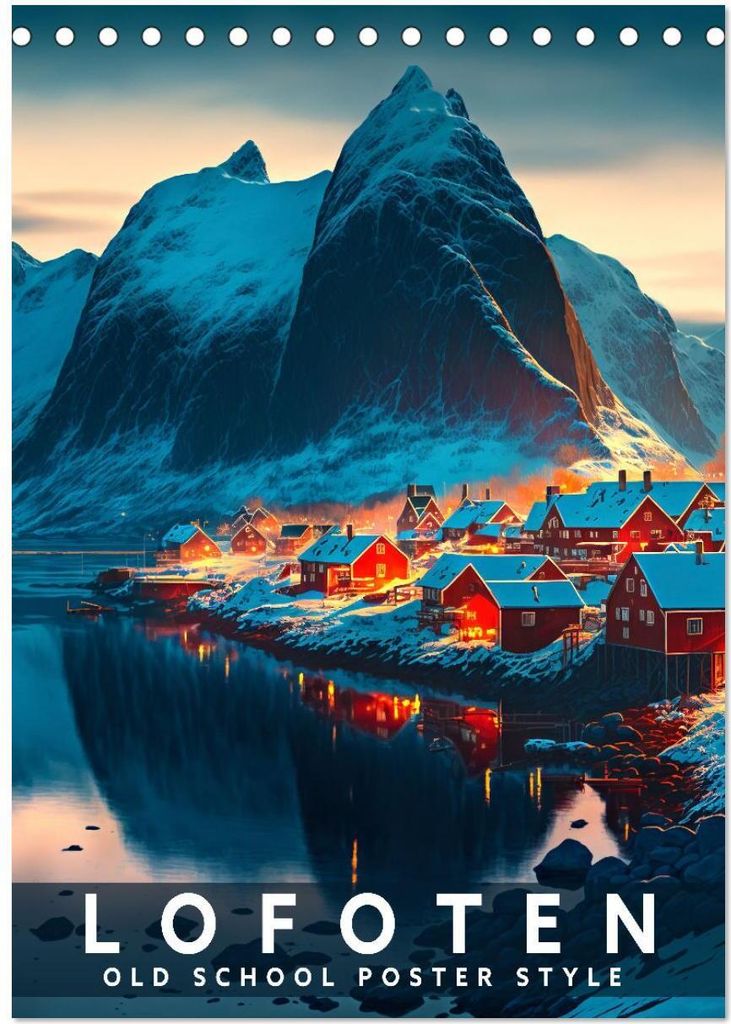 Lofoten - Old School Poster Style (Tischkalender 2026 DIN A5 hoch), CALVENDO Monatskalender