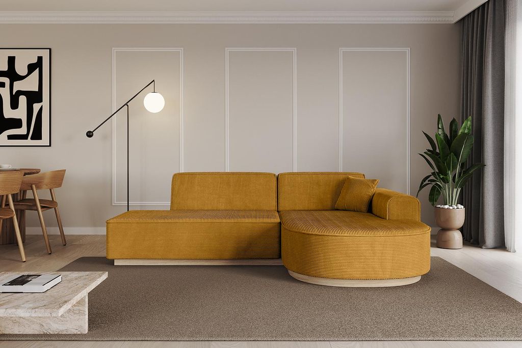 ALTDECOR Ecksofa in L-Form ARRIO-L1 -243x171x83 cm Senfgelb - Corner Sofa Bett Eckcouch Couch Wohnlandschaft Cauchsofa