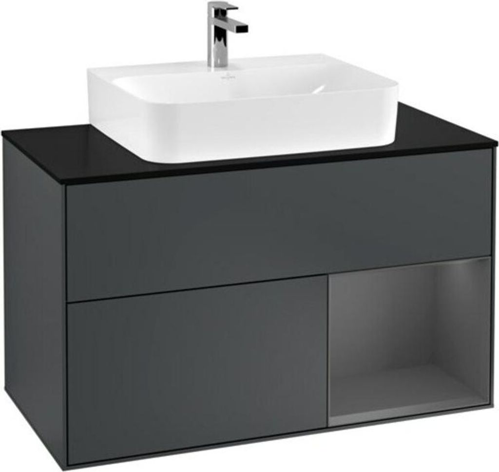 V&B Waschtischunterschrank Wandbeleuchtung Finion 100, Pl b m, Rg r A m, md bl. m Lac