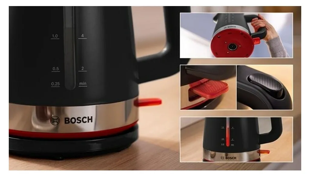 Bouilloire rapide 2400W Bosch TWK4M223 Noir avec triple sécurité d'arrêt