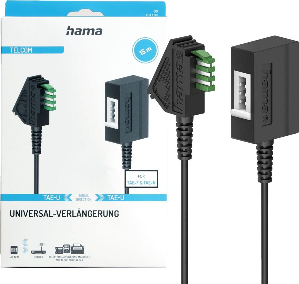 HAMA Verlängerungskabel, TAE-U-Stecker - TAE-U-Kupplung, 15 m (00201103)