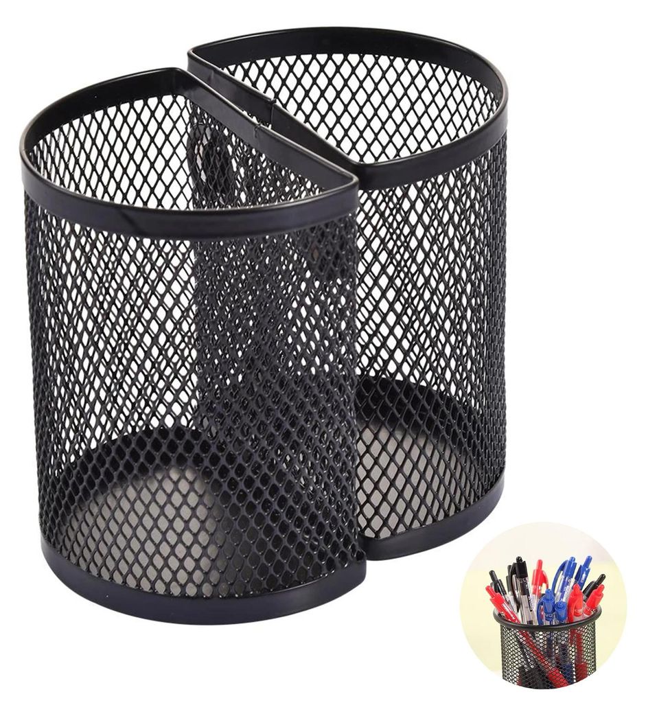 2 Stück halbkreisförmige magnetische Stifthalter aus Metalldraht, schwarz