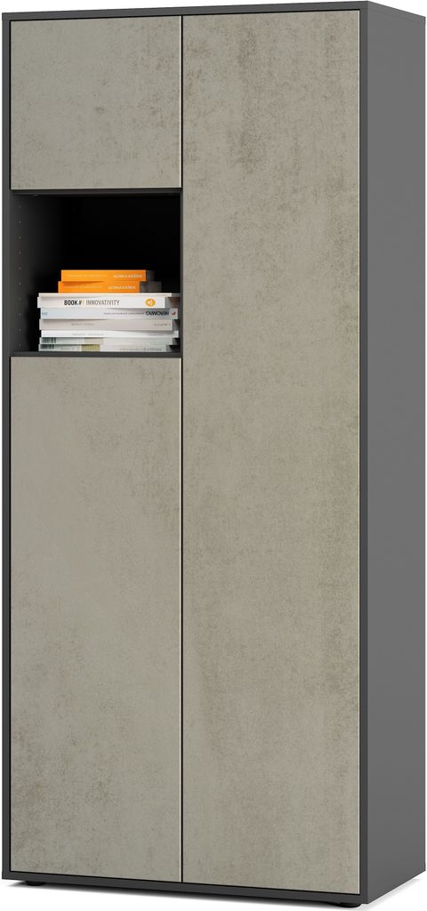 SIMPLYFURN Büroschrank Amira T10, Schrank mit kleinem offenem Fach, Anthrazit & Beton Oxid, Push-to-Open, 180x80x40 cm, Aktenschrank mit Ablage f...