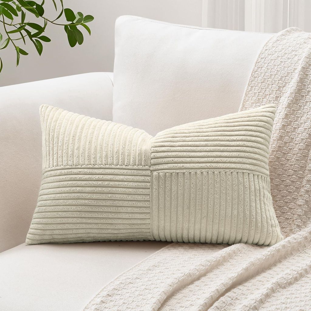 1 Kissenbezug aus Cord mit Kreuzstreifenmuster, samtweicher Cord, geeignet für das Sofa, als Dekokissen, mit Patchwork-Design, als Dekokissenbezug...