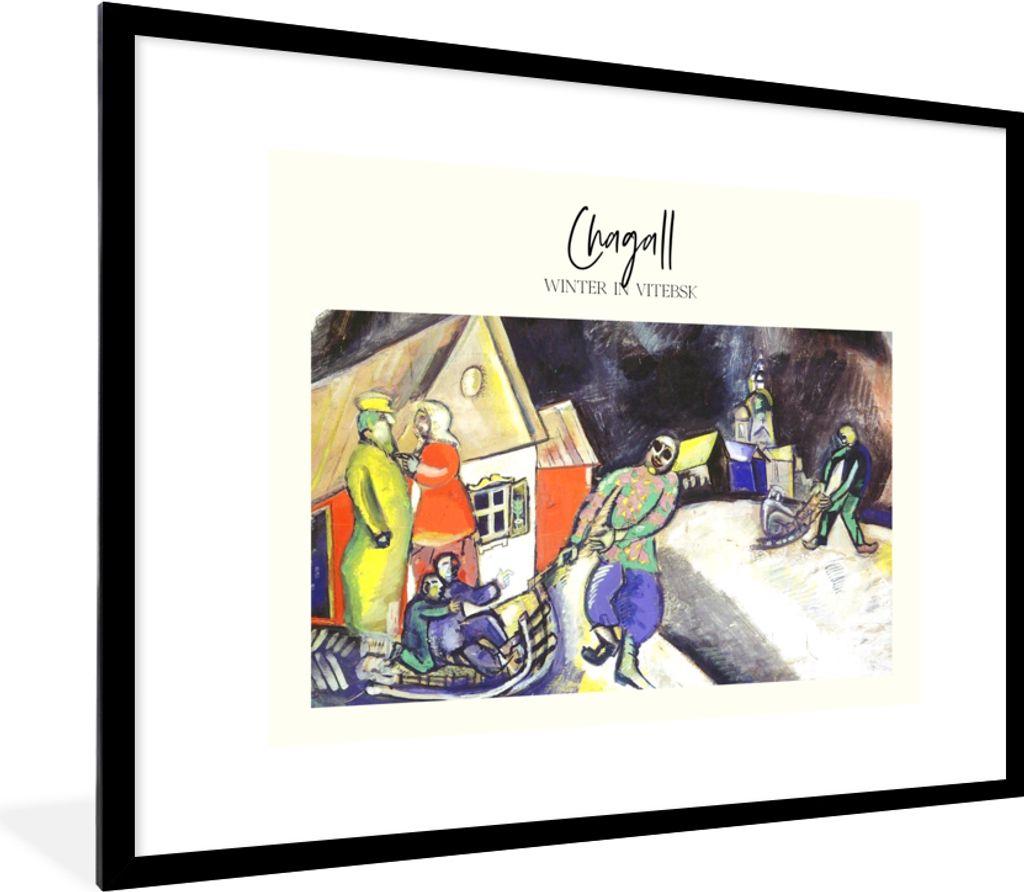 MuchoWow Gerahmtes Poster Winter in Witebsk - Marc Chagall - Kunst 80x60 cm - Poster mit Schwarzem Bilderrahmen Wandposter Rahmen Foto Bilder - S...