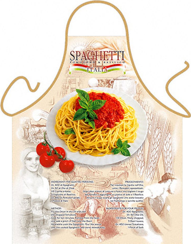 Schürze Spaghetti und Basilikum