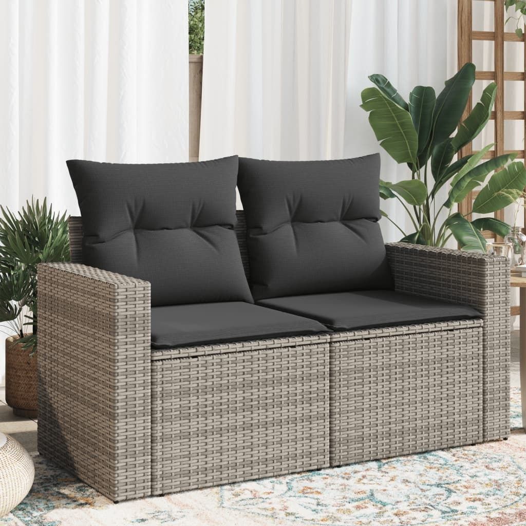 ZMH Gartensofa 2-Sitzer mit Kissen Grau Poly Rattan